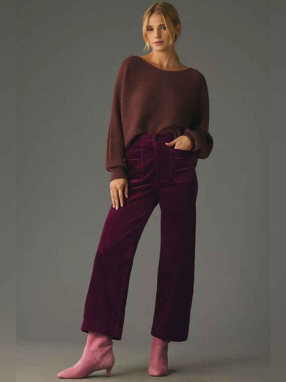 Anthropologie Maeve Colette Corduroy Wide Leg Pants Violet Size 31